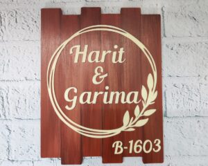 Brown Wooden plank nameplate with Branch 1