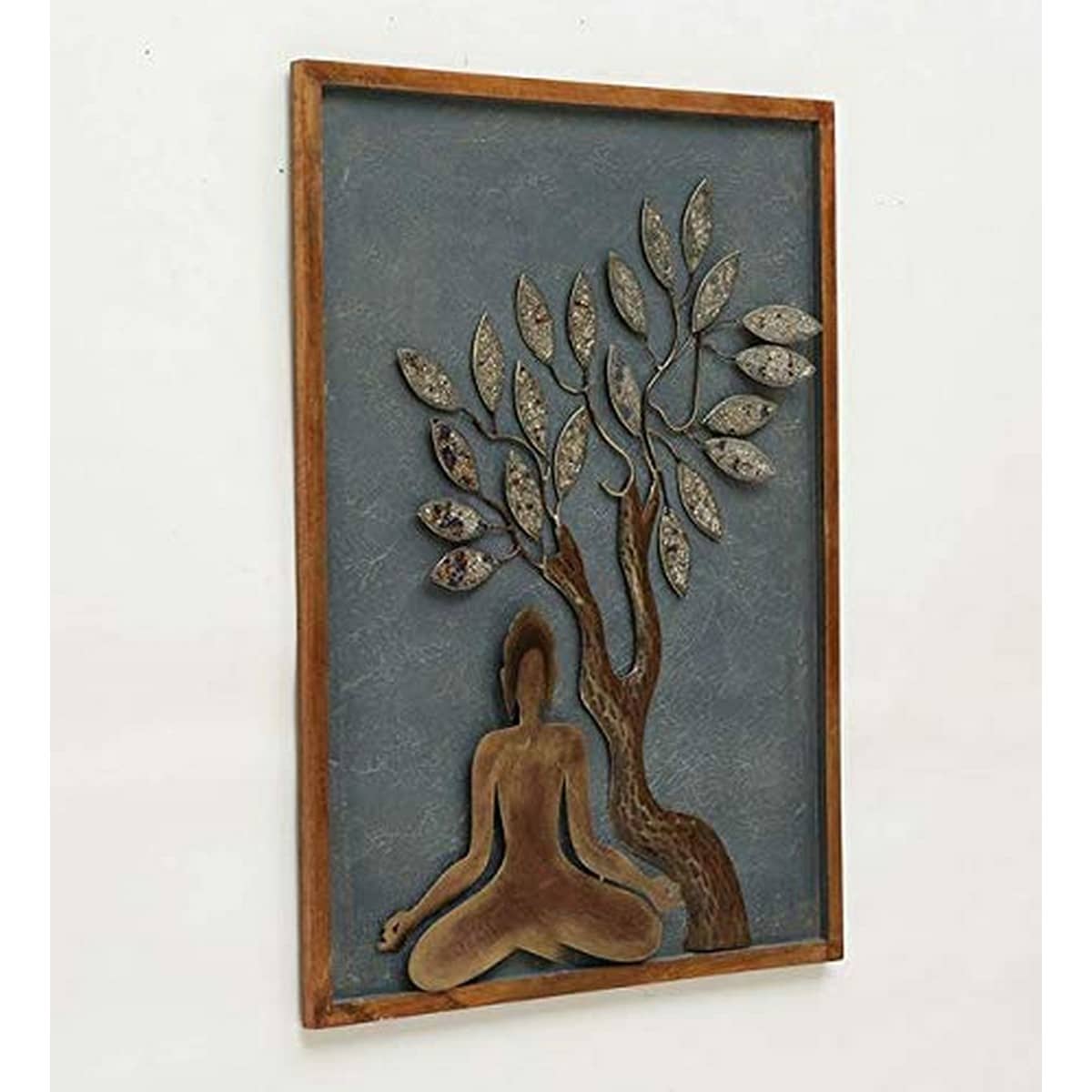 Wall Hanging Board with Abstact Buddha with Tree on Side  