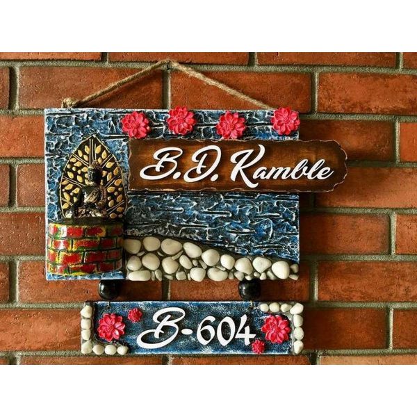 Buddha Blue Wooden Name Plate 1