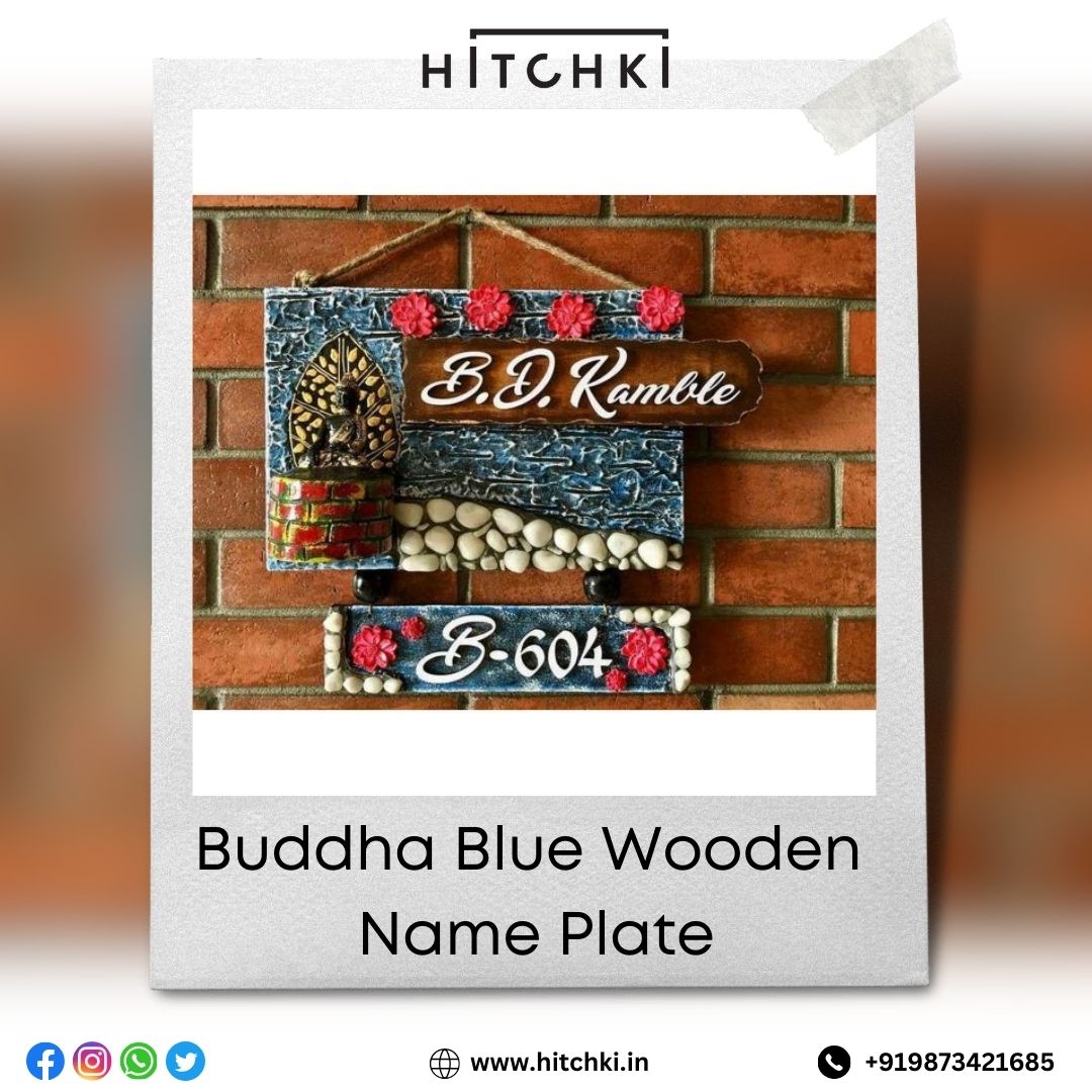 Buddha Blue Wooden Nameplate