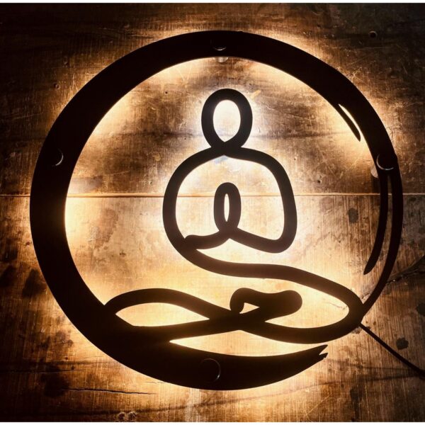 Buddha Design Black Metal LED Wall Sign