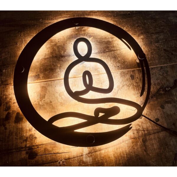 Buddha Design Black Metal LED Wall Sign2