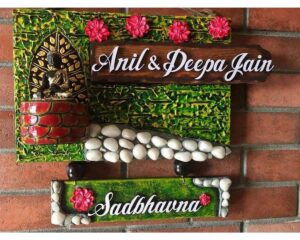 Buddha Green Wooden Name Plate