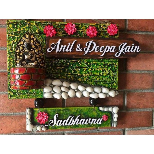 Buddha Green Wooden Name Plate 600x600
