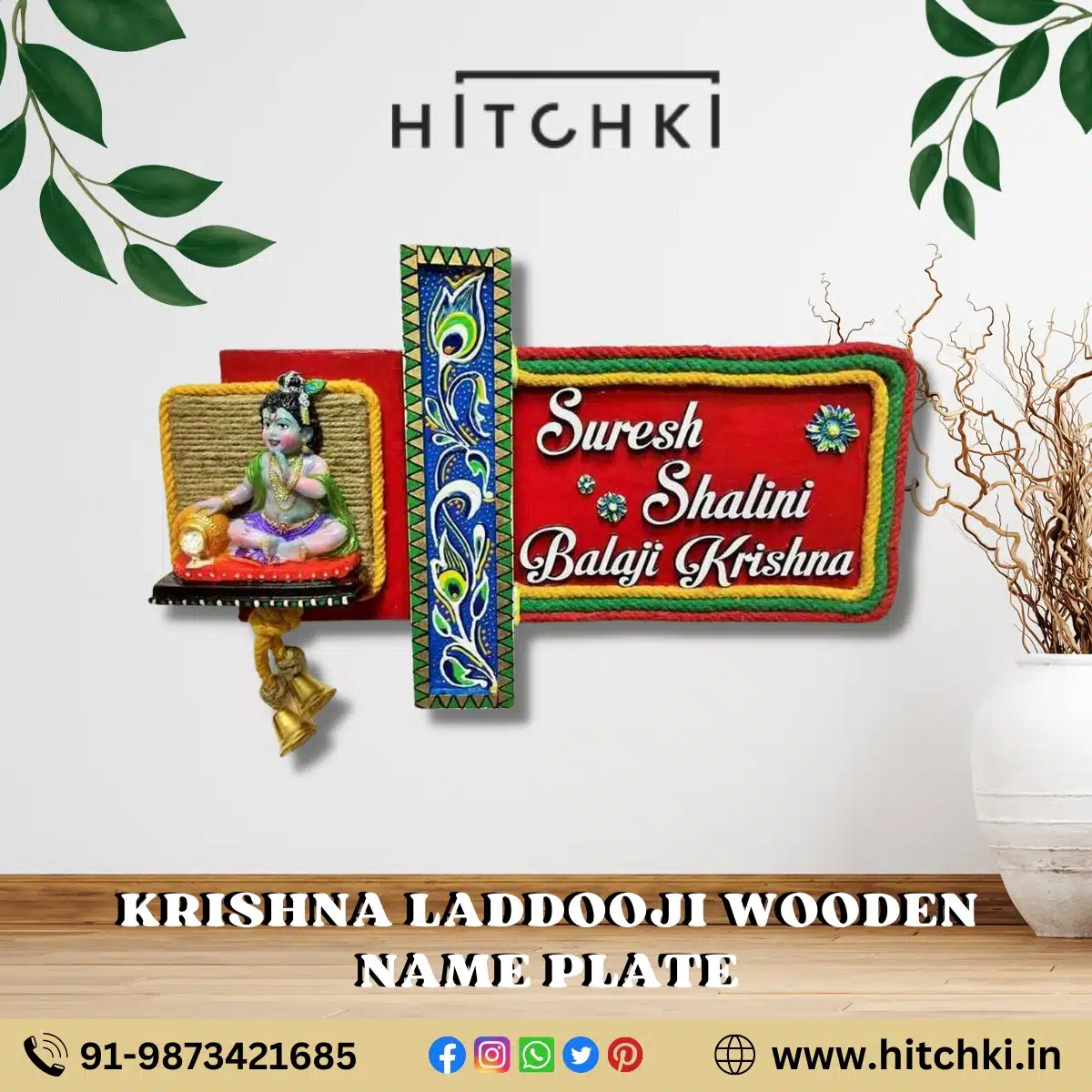 Buy Krishna Wooden Nameplate New Design