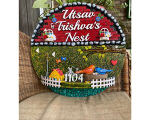 Circle Garden Nest Wooden Nameplate 1