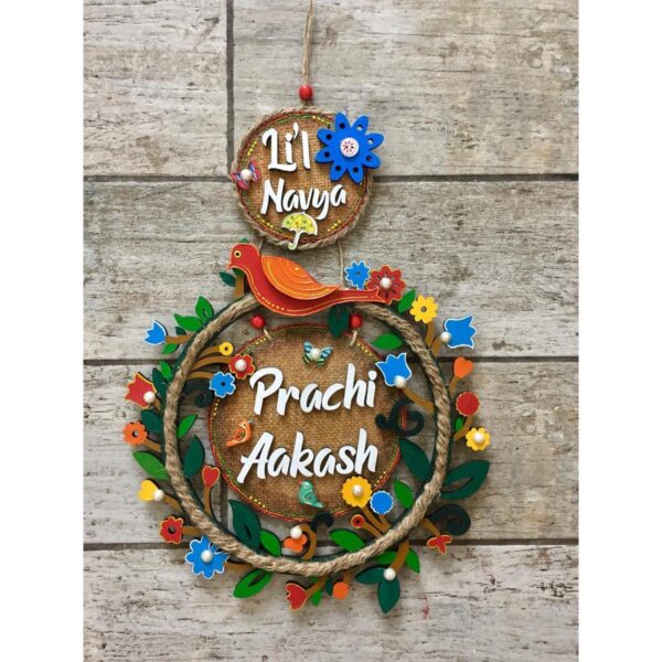 Circle Of Flowers With Bird Kids Name Plate
