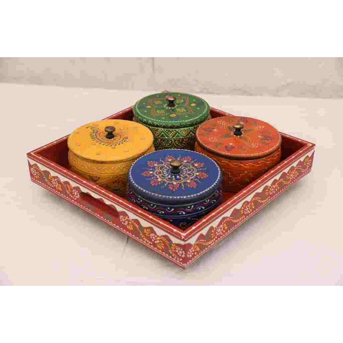 Wooden Made Colourful Looking 4 Spice Jars  