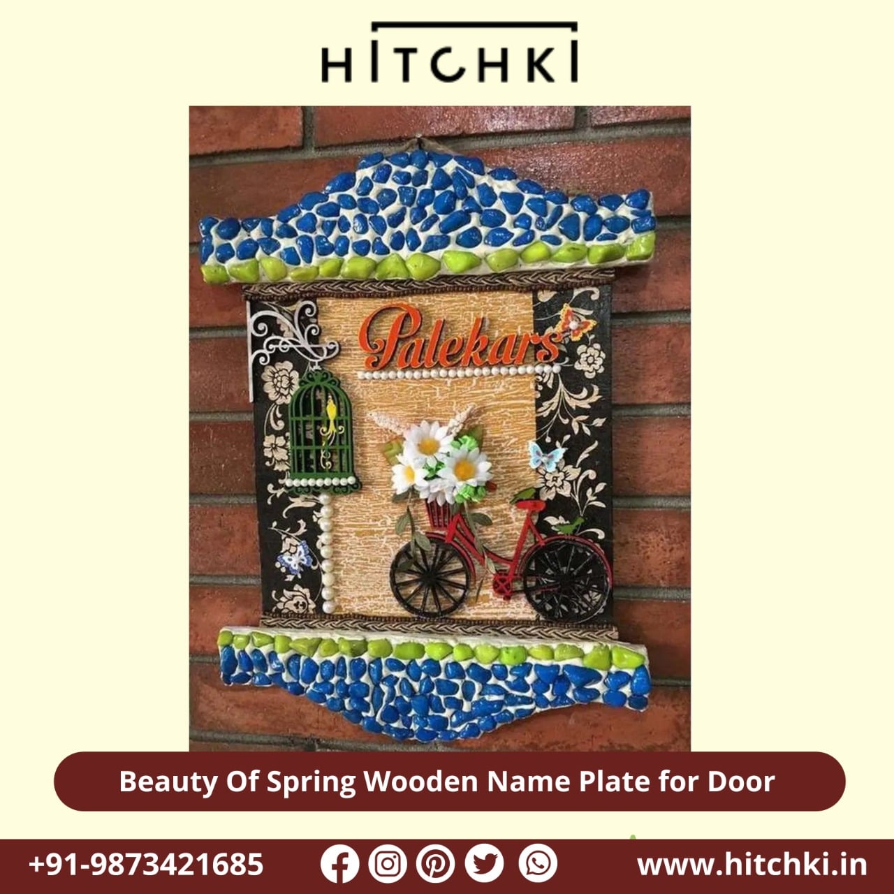 Colorful Flowery Style Wooden Nameplate For House 1