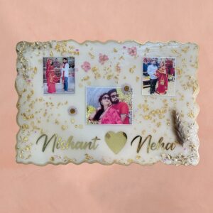 Couple Resin Art Anniversary Gift Pearl White Photoframe 3 4