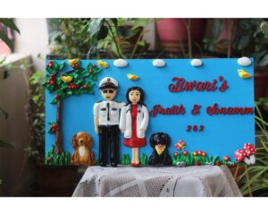 Couple With Their Two Pet Dogs Nameplate 1