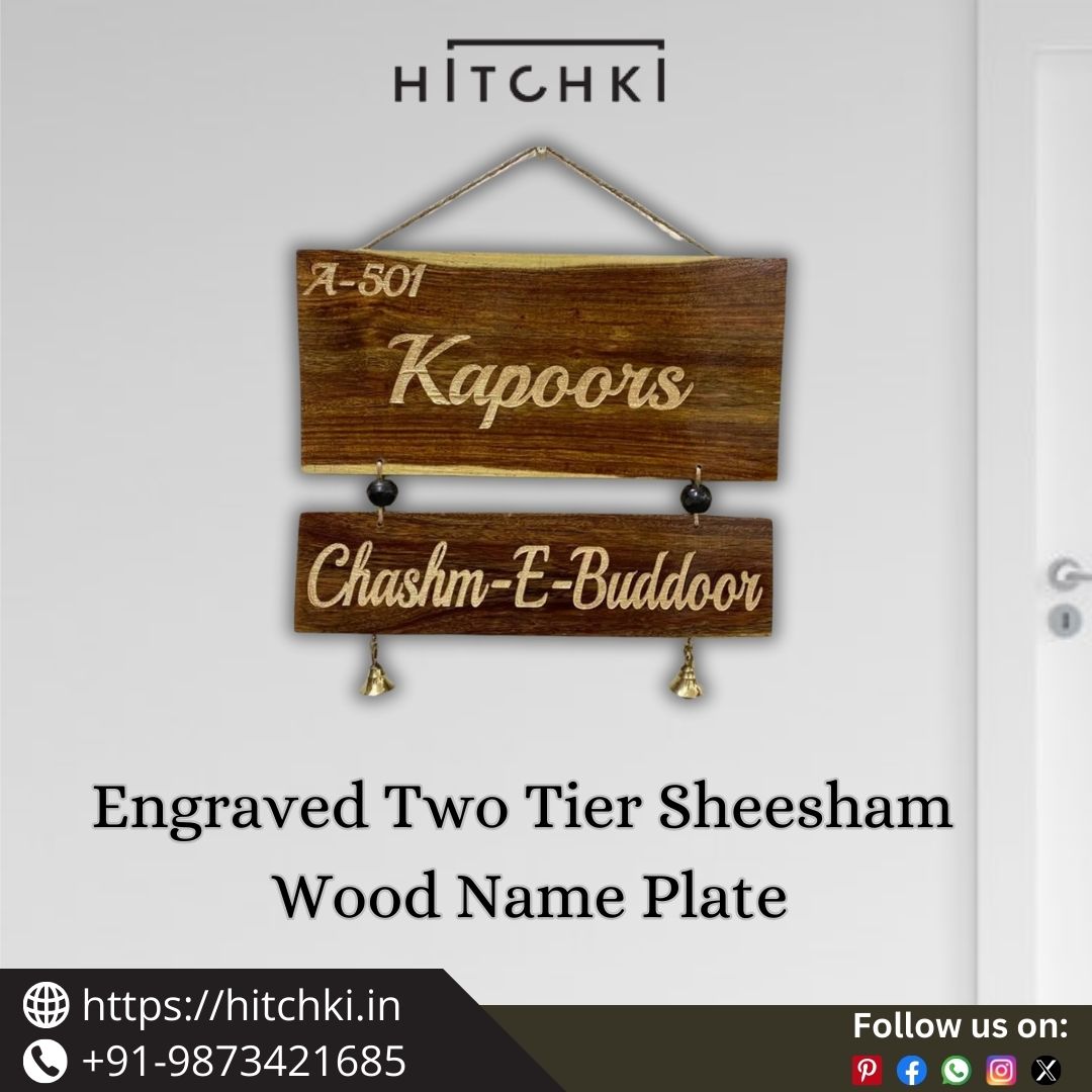 Crafted Elegance Engraved Two Tier Sheesham Wood Name Plate