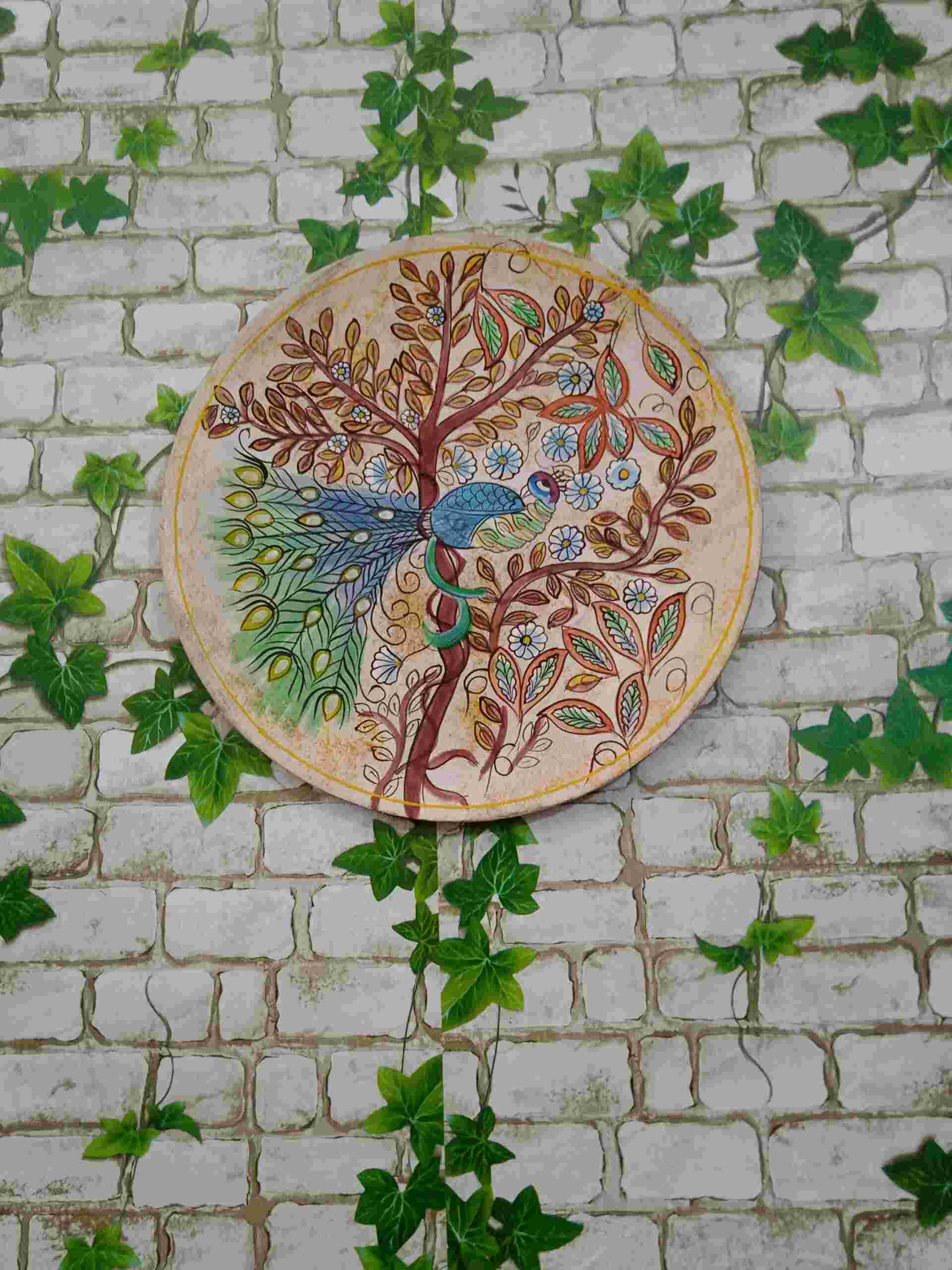 Peacock Embroidered Plate for Wall Decoration  