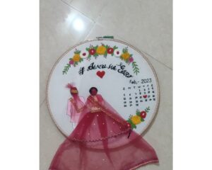 Customizable Bride Groom Calendar Embroidered Hoop With Tassels