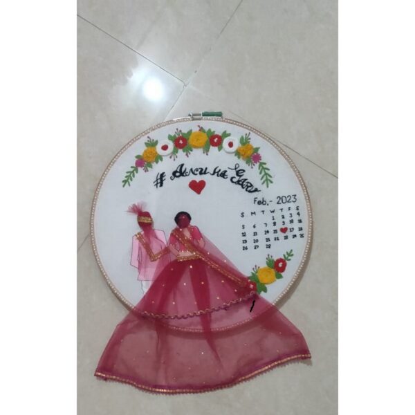 Customizable Bride Groom Calendar Embroidered Hoop With Tassels