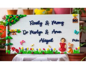 Customized A girl And Cat Themed Family Nameplate 1