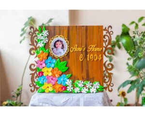 Customized Beautiful Floral House Nameplate Framed Photograph