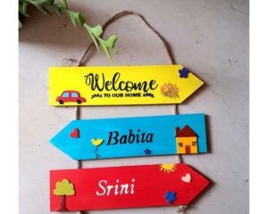 Customized Coloured Wooden Nameplate with Welcome