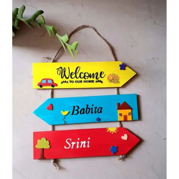 Customized Coloured Wooden Nameplate with Welcome