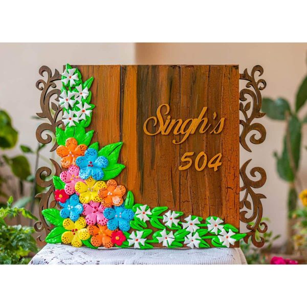 Customized Handcrafted Beautiful Floral House Nameplate 600x600