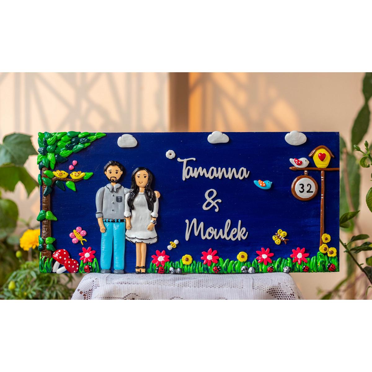 Customized Handcrafted Couple Designer Nameplate for House  