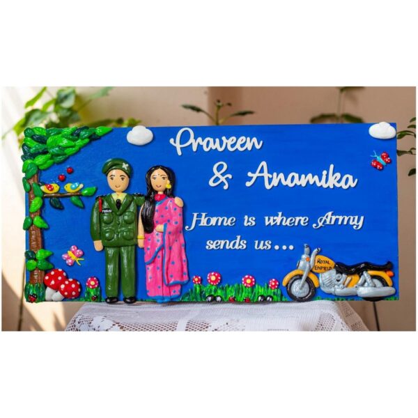 Customized Handcrafted Indian Army Themed Couple Nameplate 1