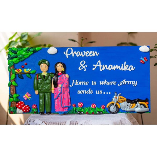 Customized Handcrafted Indian Army Themed Couple Nameplate 2