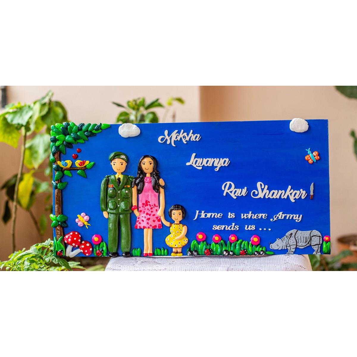Customized Handcrafted Indian Army Themed Family Nameplate