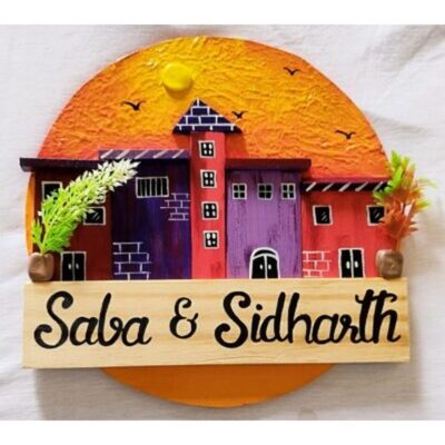 Customized Handcrafted Round Wooden Nameplate 400x400