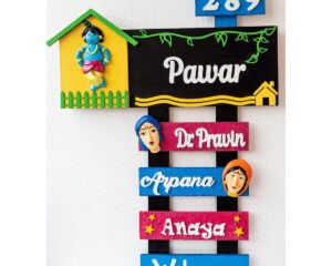 Customized Krishna Themed Nameplate With Number