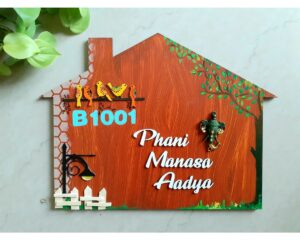 Customized Wooden Hut Shape Nameplate 1