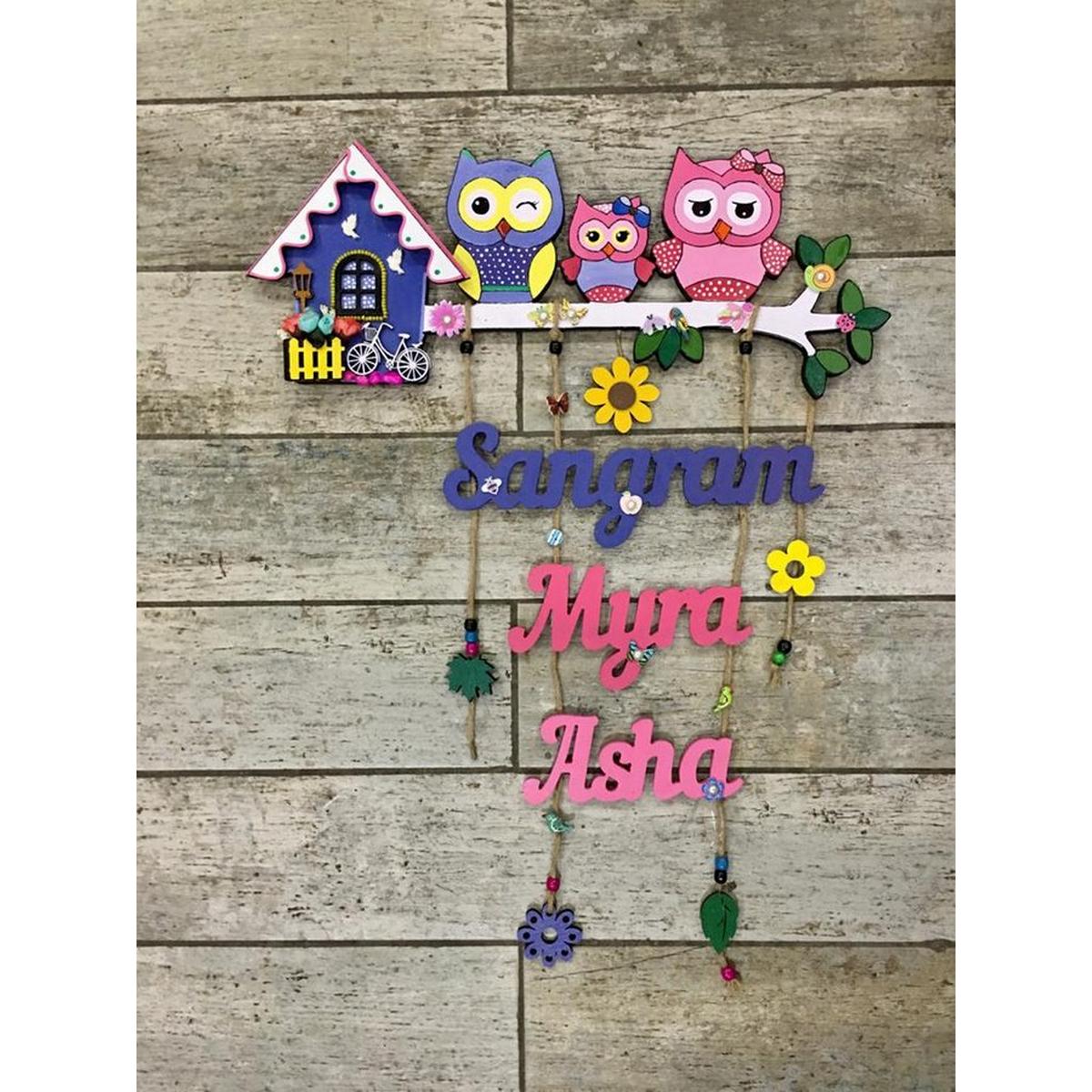 Cute Owl Designer Name Plates for Family with Kids