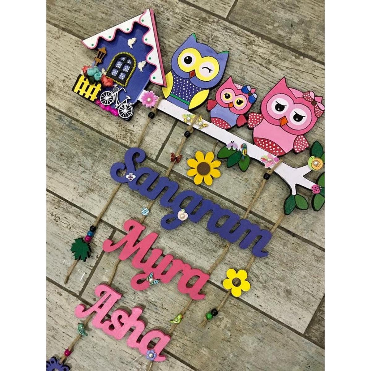 Cute Owl Designer Name Plates for Family with Kids  
