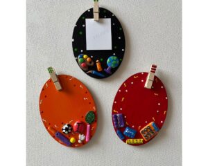 Cute oval shaped wooden base photo fridge magnet 1