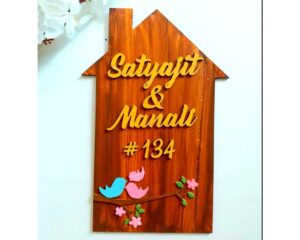 Cutomized hut shaped wooden nameplate