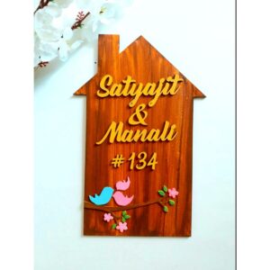 Cutomized hut shaped wooden nameplate