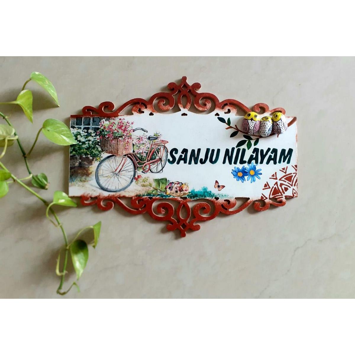 Lord Ganesh Wooden Hut Family Nameplate  