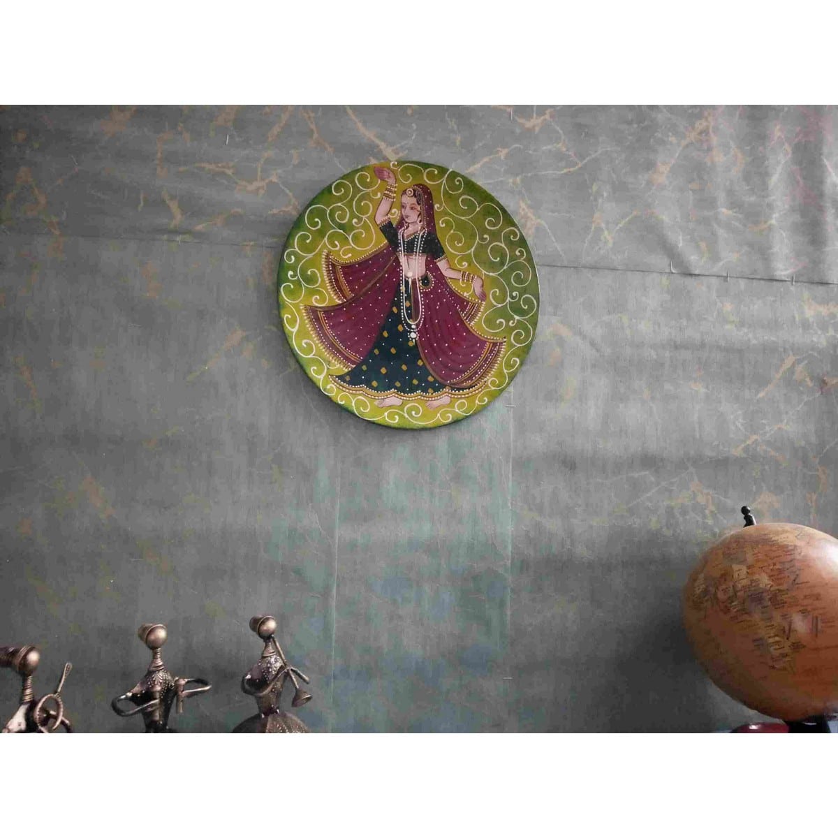Colourful Designer Rani on Circular Plate for Wall Decor  
