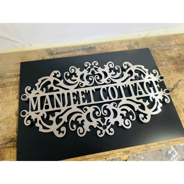 Designer Stainless Steel Laser Cut Wall Name Plate – Waterproof (2)