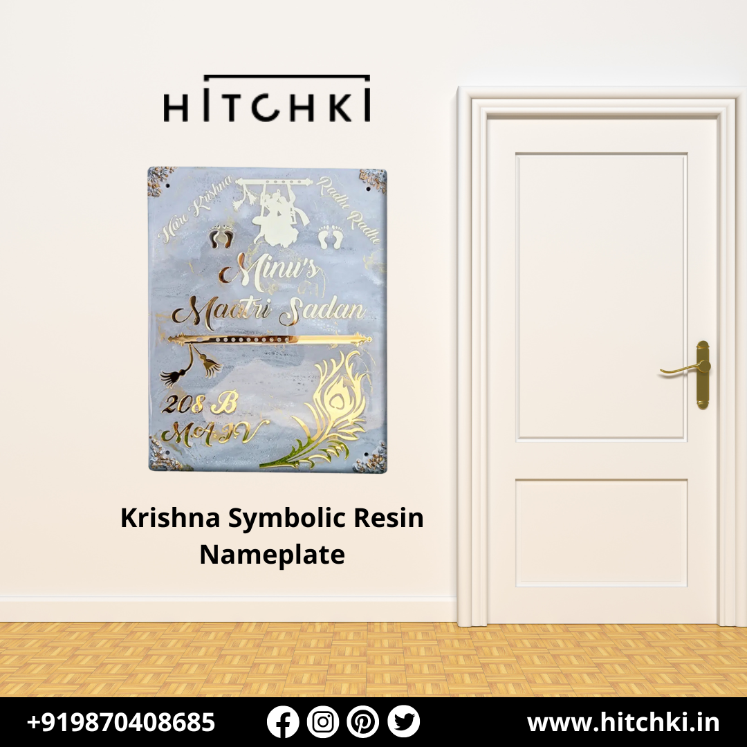 Divine Elegance at Your Doorstep – Krishna Symbolic Resin Nameplate