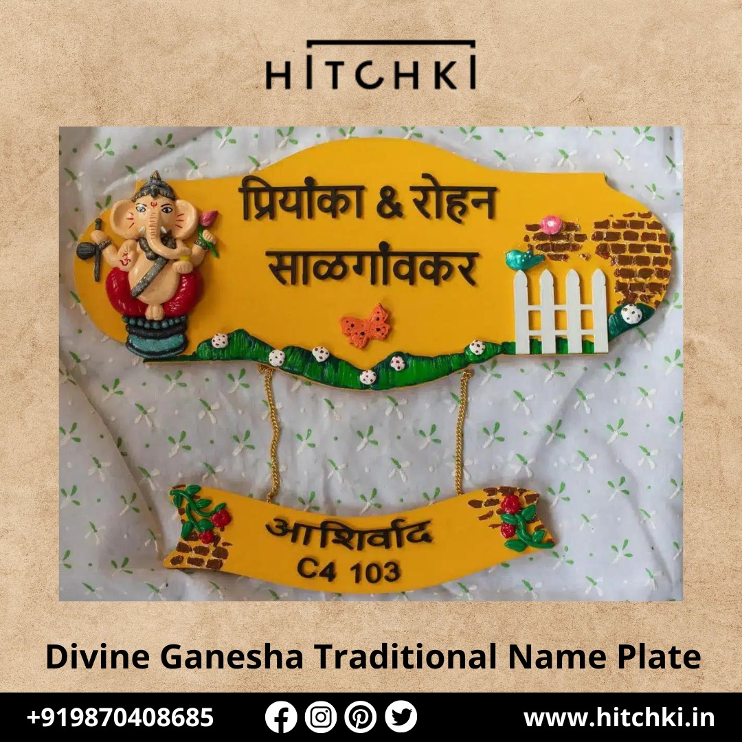 Divine Ganesha Traditional Name Plate A Blessing for Your Home