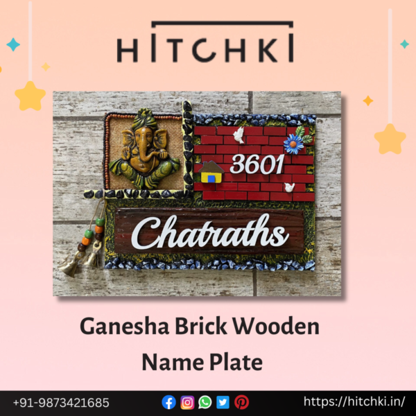 Divine Harmony Ganesha Brick Wooden Name Plate