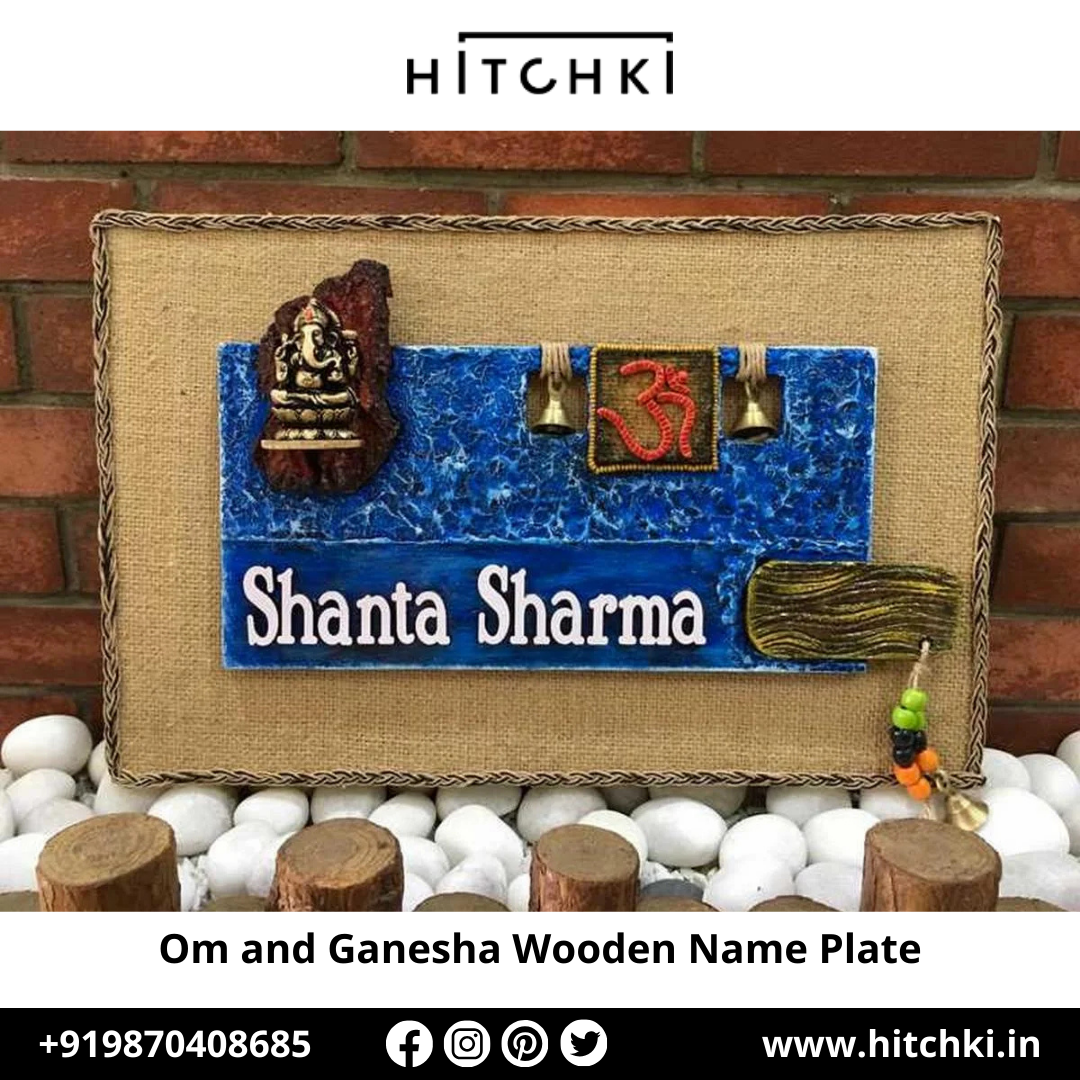 Divine Om & Ganesha Wooden Name Plate A Perfect Blend of Spirituality and Elegance 🙏✨