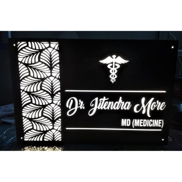 Doctors acrylic laser cut LED name plate 1 2