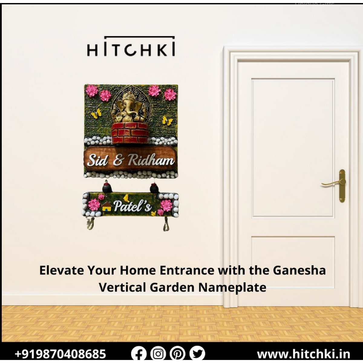 Elevate Your Entrance with a Divine Touch of Ganesha Vertical Garden Nameplate