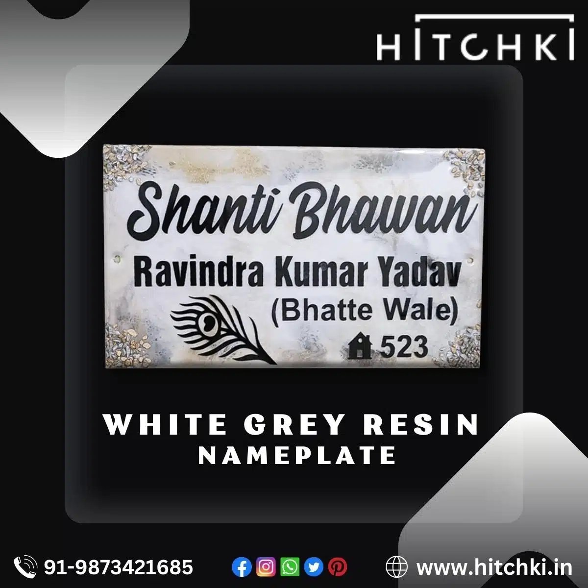 Elevate Your Home Decor With a White And Grey Resin Nameplate