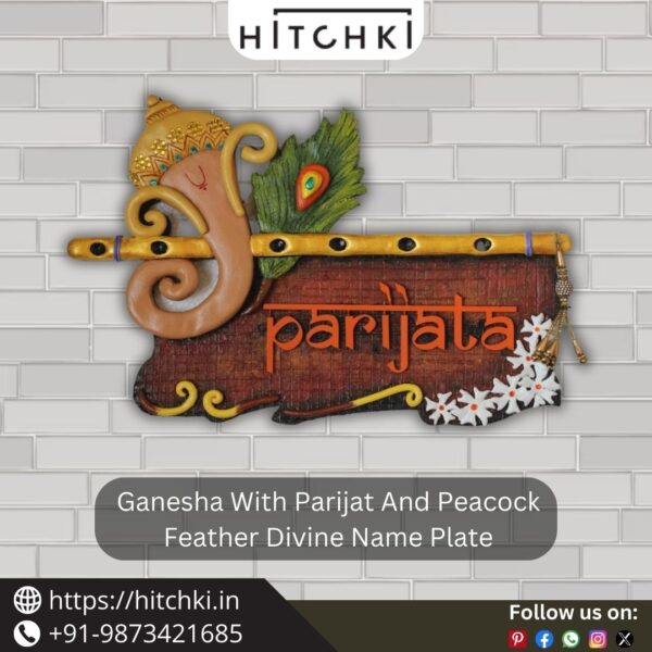 Embrace Divine Elegance Ganesha and Peacock Feather Name Plate