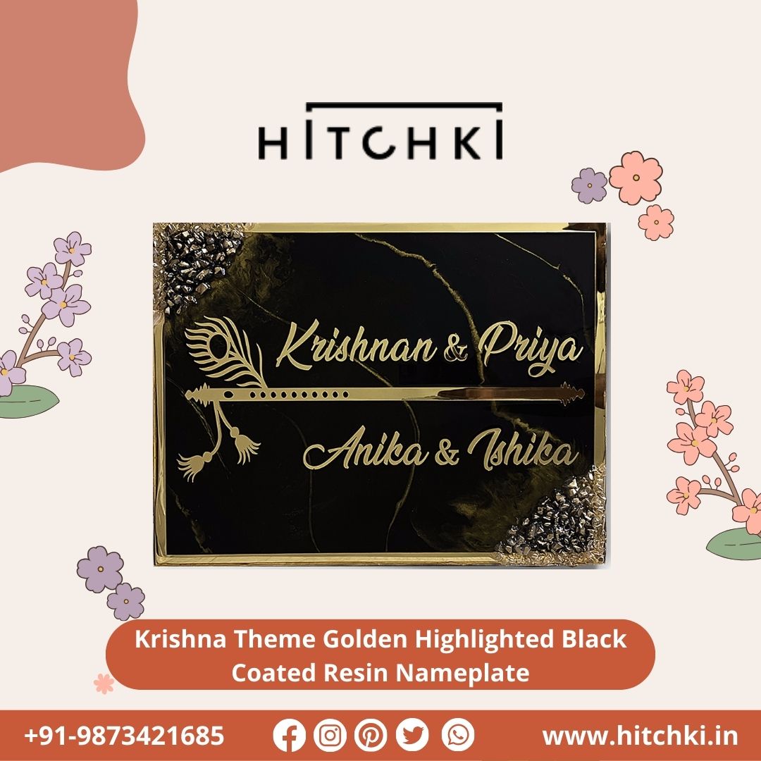 Embrace Divinity at Your Doorstep with Unique Krishna Theme Resin Nameplate