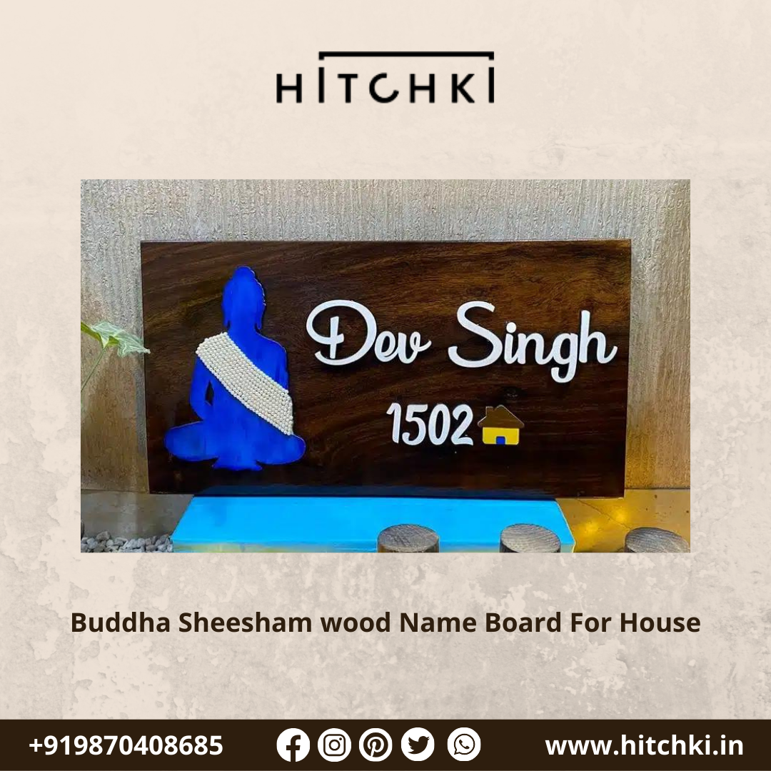 Embrace Serenity Buddha Sheesham Wood Name Board for Your Home