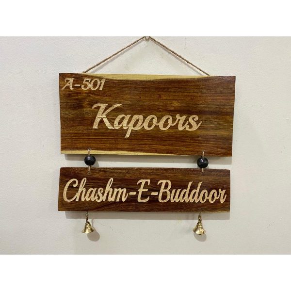 Engraved two tier sheesham wood name plate